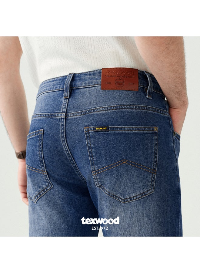Texwood Apple Men's Denim Jeans Spring Summer Mulberry Silk Breathable Trousers Fashion Retro Trendy Straight Pants Medium Blue 36 - Image 1