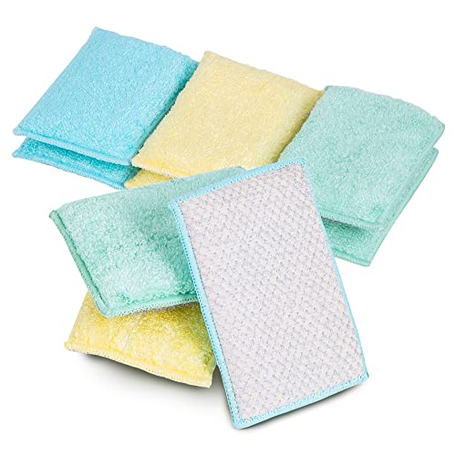 Smart Design Non Scratch Scrub Sponge with Bamboo Odorless Rayon Fiber - Set of 9 - Ultra Absorbent - Soft and Scrubber Side - Cleaning, Dishes, and Hard Stains - Spring - Yellow, Mint, Blue - Image 1