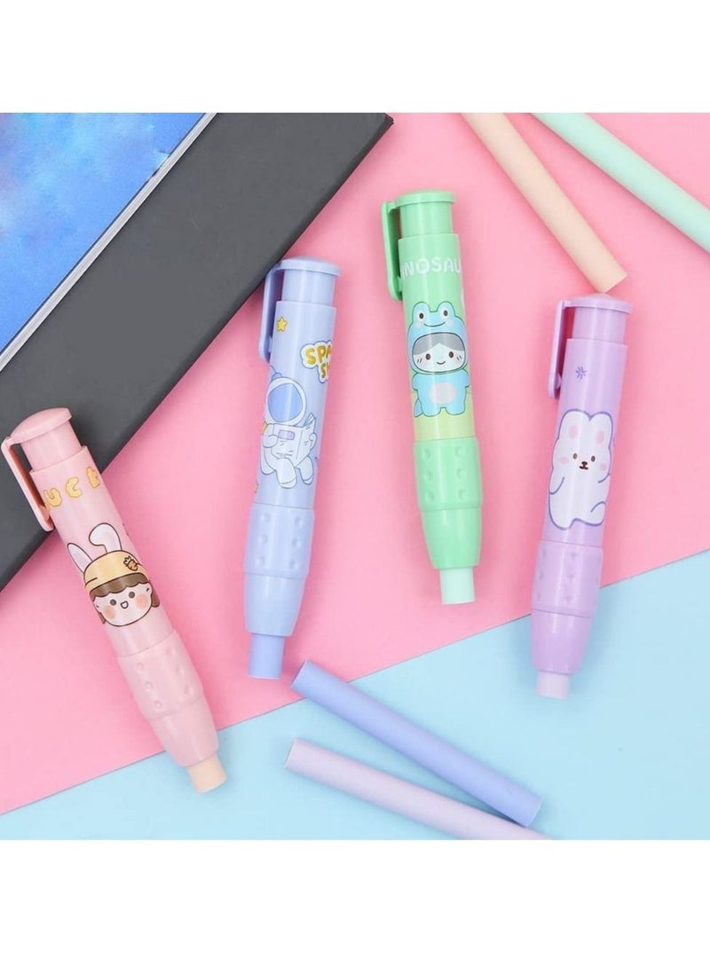 SYOSI 4Pcs Retractable Click Eraser with 4Pcs Refill Erasers, Cute Pen Shaped Erasers, Press Type Mechanical Eraser for Kids Students Painting Writing - Image 1