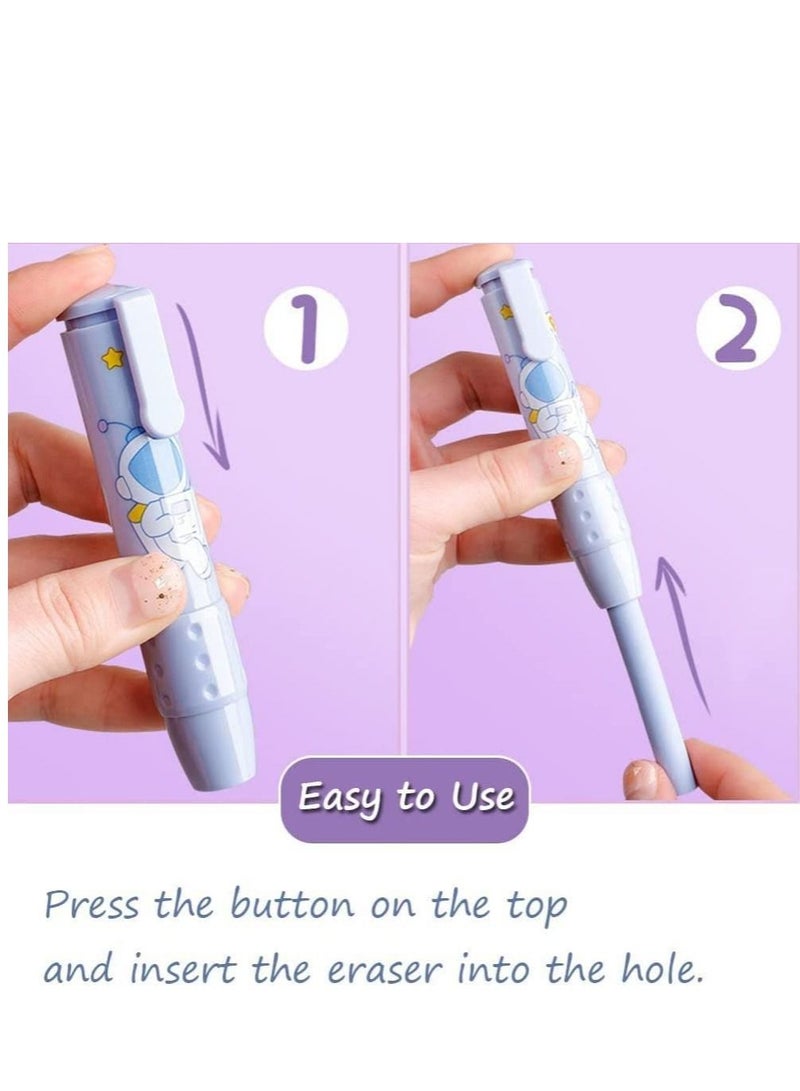 SYOSI 4Pcs Retractable Click Eraser with 4Pcs Refill Erasers, Cute Pen Shaped Erasers, Press Type Mechanical Eraser for Kids Students Painting Writing - Image 5