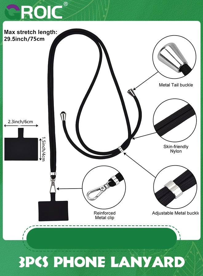 GROIC 3 Set Universal Cell Phone Lanyard, Green Pink Purple Phone Tether Safety Strap Crossbody Lanyard with Adjustable Nylon Neck Strap,Compatible with Every Smartphones - Image 3