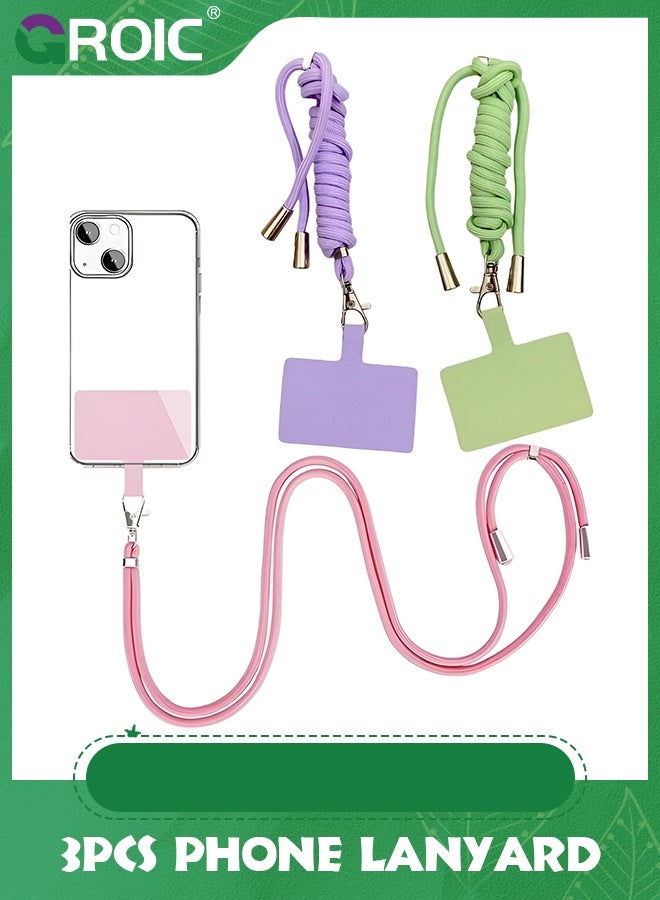 GROIC 3 Set Universal Cell Phone Lanyard, Green Pink Purple Phone Tether Safety Strap Crossbody Lanyard with Adjustable Nylon Neck Strap,Compatible with Every Smartphones - Image 1