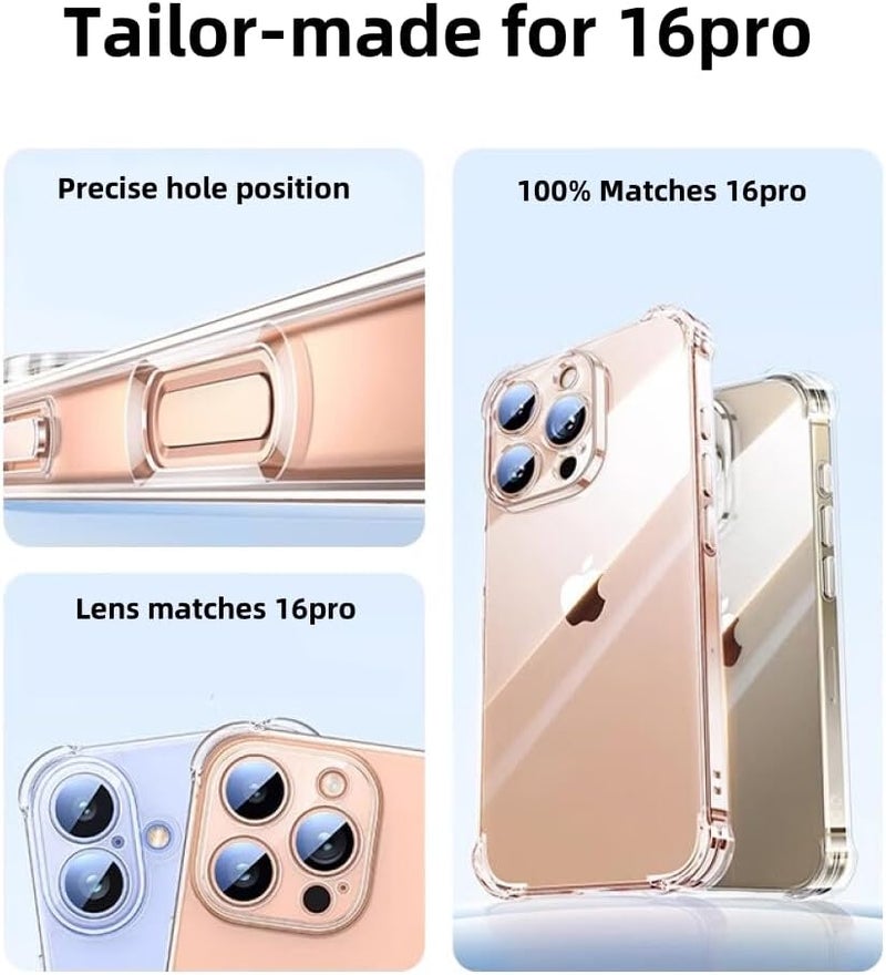 ARMOR Clear Case for iPhone 16 Pro Anti-Burst Ultra Clear Anti-Scratch Shockproof Cover, Hard PC Back + Soft TPU Bumper with Airbag Protection - Image 3