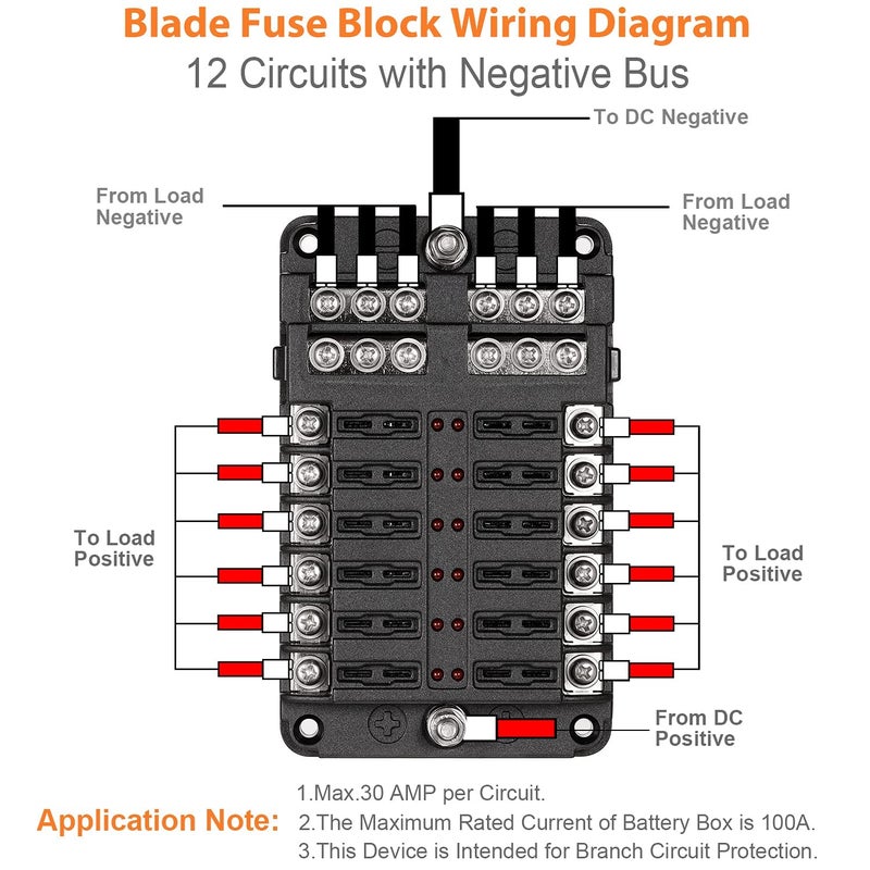 SYOSI 12 Way Blade Fuse Block, 12V Automotive Fuse Box Holder, Waterproof Cover with Negative Bus Fuse Panel LED Indicator for Automotive Car Truck Boat Marine RV Van - Image 5