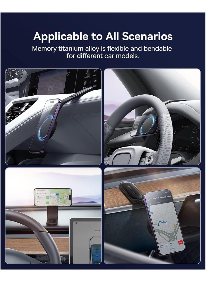 حامل جوال مغناطيسي حامل موبايل سيارة مغناطيسي قابل للطي من خليط معدني لجميع الموبايلات لتابلوه لون أسود - Image 5