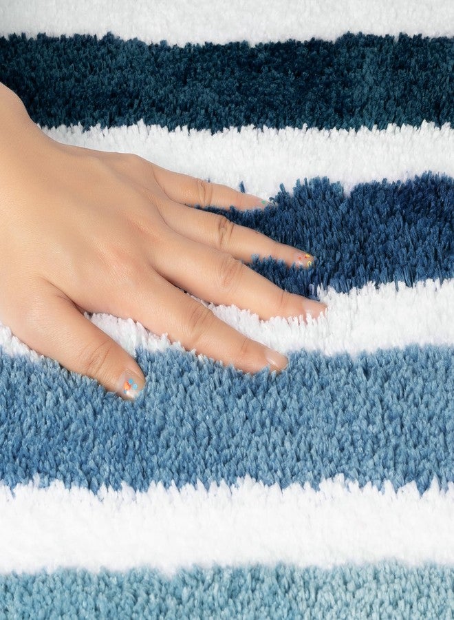 Sunlit Ombre Blue Bathroom Rug Nautical Bath Mat for Bathroom Non Slip 24"x17" Blue and White - Image 2