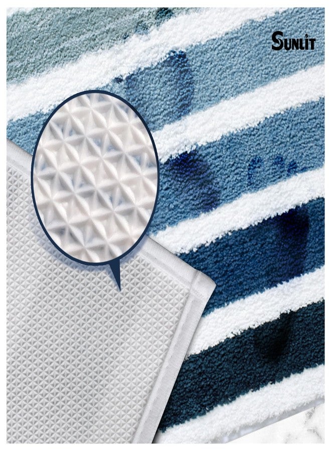 Sunlit Ombre Blue Bathroom Rug Nautical Bath Mat for Bathroom Non Slip 24"x17" Blue and White - Image 5