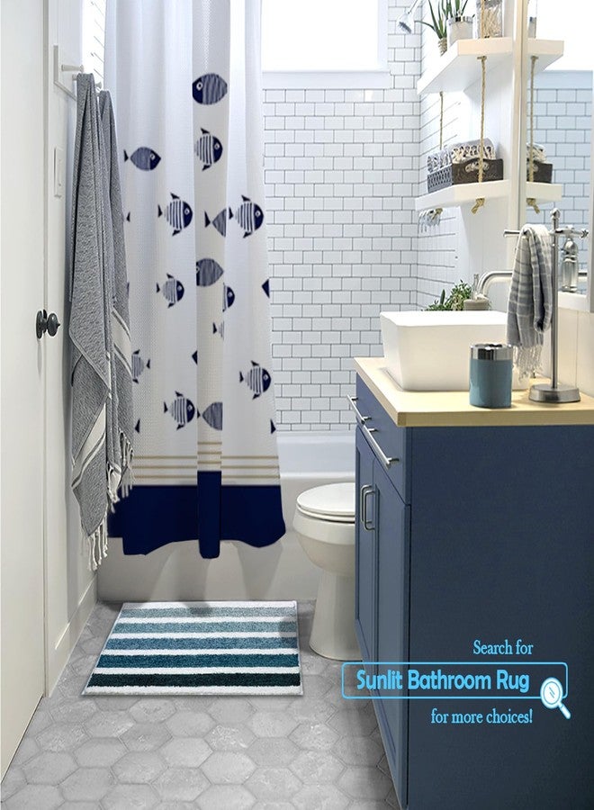 Sunlit Ombre Blue Bathroom Rug Nautical Bath Mat for Bathroom Non Slip 24"x17" Blue and White - Image 3
