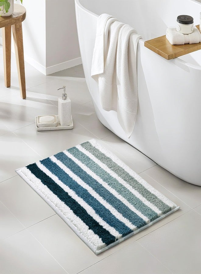 Sunlit Ombre Blue Bathroom Rug Nautical Bath Mat for Bathroom Non Slip 24"x17" Blue and White - Image 4