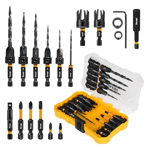TOLESA Countersink Drill Bit Set 18 PCS Tapered Counter Sink Drill Bit for Wood with 2PC Wood Plug Cutters Magnetic Extension Bit Holder Screwdriver Bits 14 Hex Shank with Storage Box - Image 1