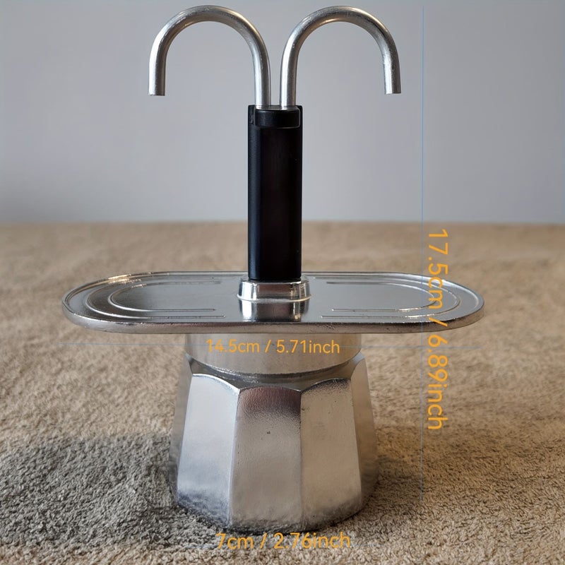2 Cup 338oz Double Spouted Moka Pot Silvery Italian Coffee Maker With Polygonal Base - Image 5