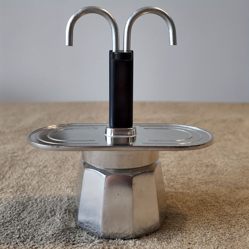 2 Cup 338oz Double Spouted Moka Pot Silvery Italian Coffee Maker With Polygonal Base - Image 4