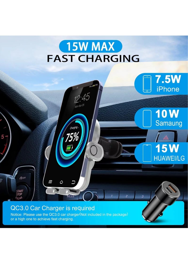 Excefore Wireless Car Charger Mount,15W Fast Charger, Wireless Car Charger Air Vent, Automatic Clamping Phone Holder for iPhone 13/12/11//XS/XR/8, S22/S21/S20/Note 20, etc (Sliver) - Image 5
