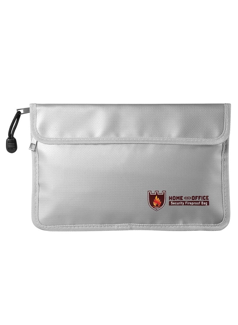 Rubik Fireproof Document Bag with Zipper and Velcro flap Closure 27x17.5cm, Fire Safe Storage Pouch for Passport Cash Jewelry and Valuables - Silver - Image 1