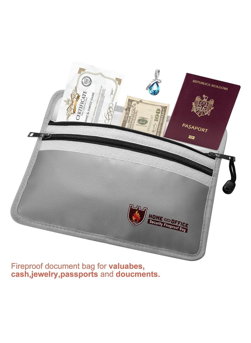 Rubik Fireproof Document Bag with Zipper and Velcro flap Closure 27x17.5cm, Fire Safe Storage Pouch for Passport Cash Jewelry and Valuables - Silver - Image 4