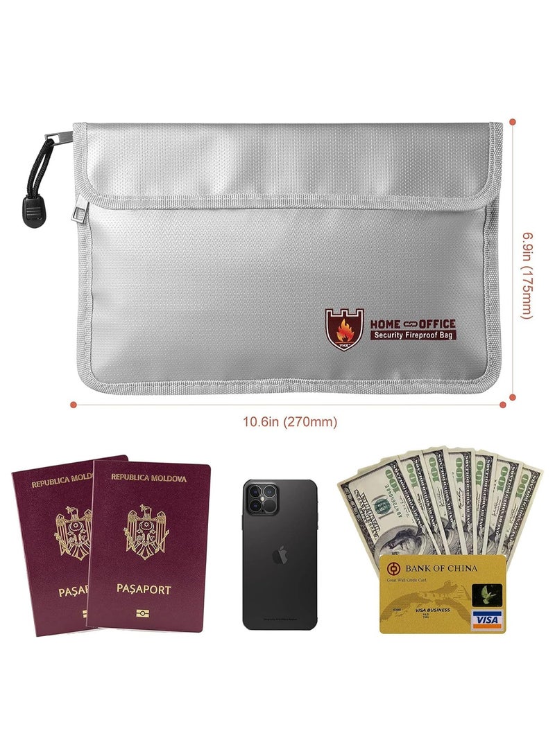 Rubik Fireproof Document Bag with Zipper and Velcro flap Closure 27x17.5cm, Fire Safe Storage Pouch for Passport Cash Jewelry and Valuables - Silver - Image 5