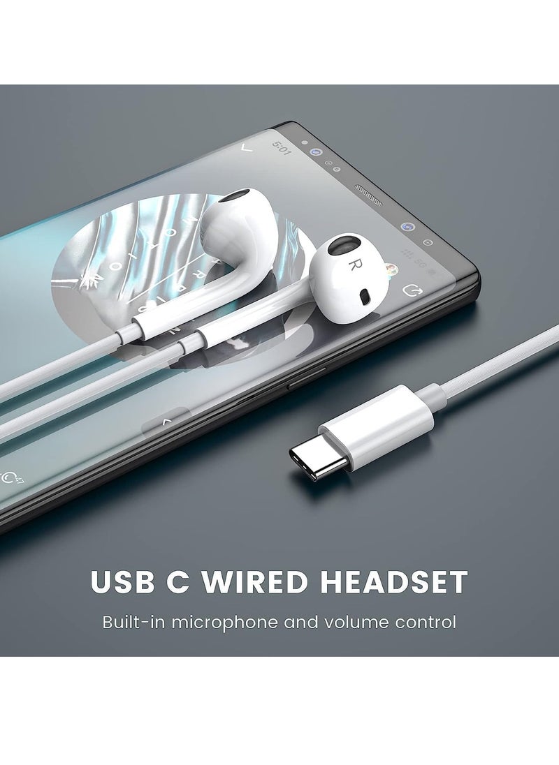 ELTRAZONE - Type-C Earphones with Wired Headset, Microphone, and Volume Control – Heavy Bass Sound Quality for iPhone 16 Pro Max (White) - Image 1