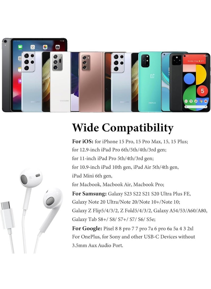 ELTRAZONE - Type-C Earphones with Wired Headset, Microphone, and Volume Control – Heavy Bass Sound Quality for iPhone 16 Pro Max (White) - Image 1
