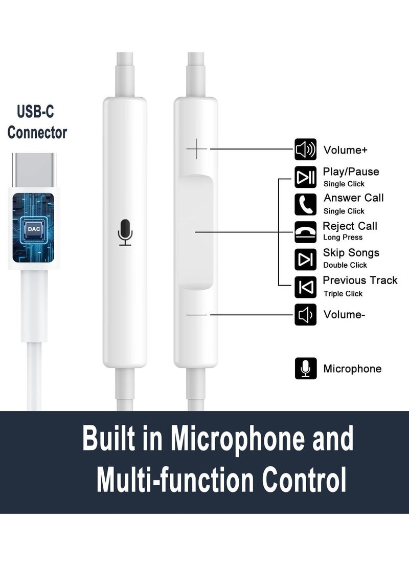 ELTRAZONE - Type-C Earphones with Wired Headset, Microphone, and Volume Control – Heavy Bass Sound Quality for iPhone 16 Pro Max (White) - Image 1