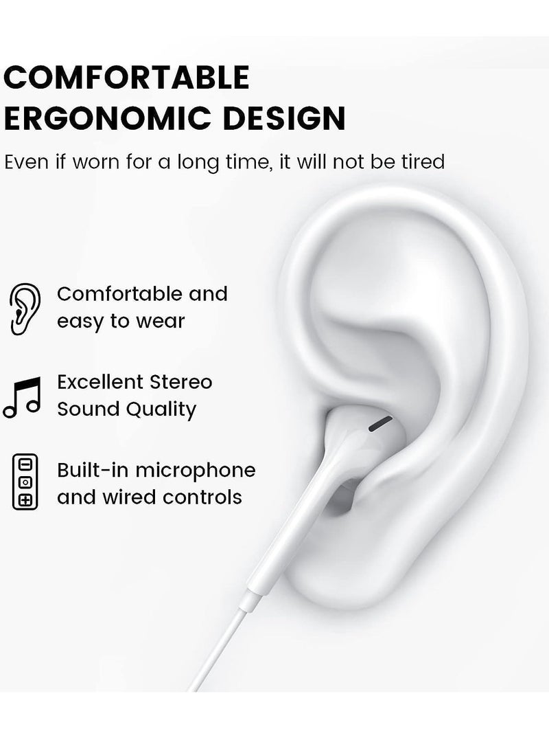ELTRAZONE - Type-C Earphones with Wired Headset, Microphone, and Volume Control – Heavy Bass Sound Quality for iPhone 16 Pro Max (White) - Image 1
