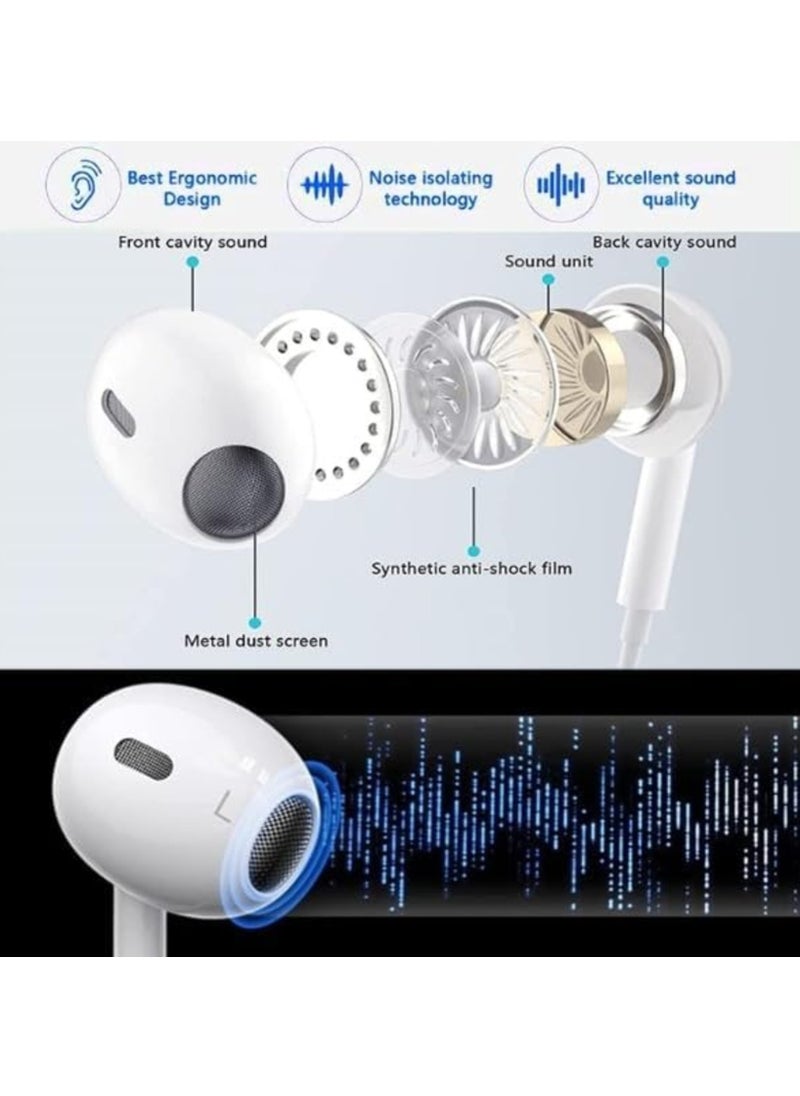 ELTRAZONE - Type-C Earphones with Wired Headset, Microphone, and Volume Control – Heavy Bass Sound Quality for iPhone 16 Pro Max (White) - Image 1