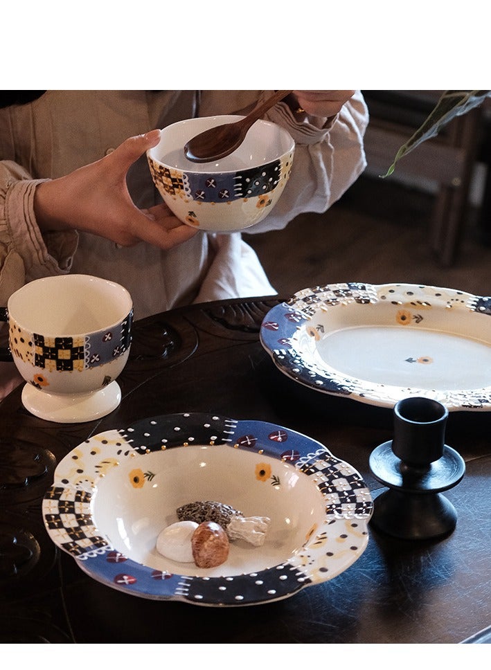 4-piece set - Hand-painted ceramic tableware set - Mugs, coffee cups, multi-colored bowls and plates set - Image 1