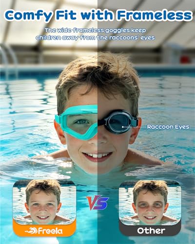 Freela 2 Pack Kids Swim Goggles for 6-14 8-12 8-14 4-7, Water Pool Swimming Goggles 180° Wide View Anti-Fog UV Protection, Soft Silicone Layer Waterproof No Leak Glasses for Teens Youth Boys Girls - Image 2