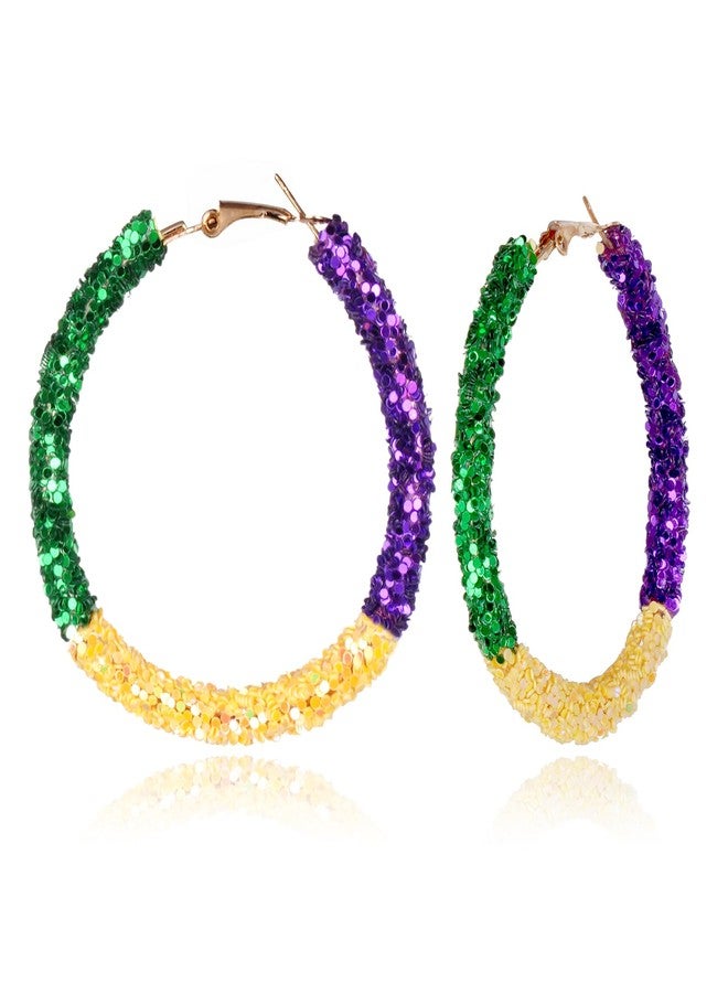 Dfqsofd Mardis Gras Earrings, Shinning Mardis Gras Hoop Earrings Purple Yellow Green Jewelry for Women Girls for Theme Party - Image 1