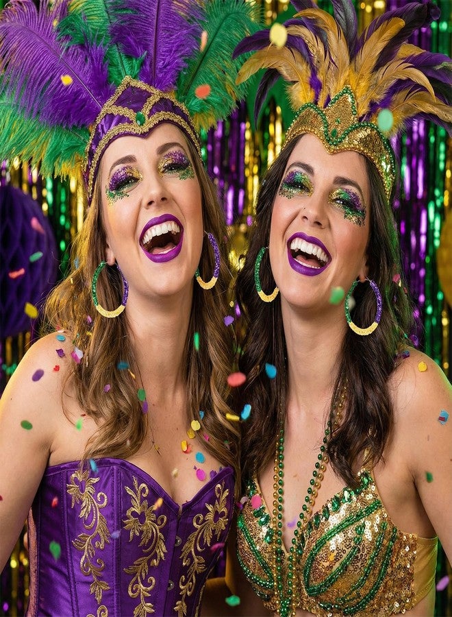 Dfqsofd Mardis Gras Earrings, Shinning Mardis Gras Hoop Earrings Purple Yellow Green Jewelry for Women Girls for Theme Party - Image 3
