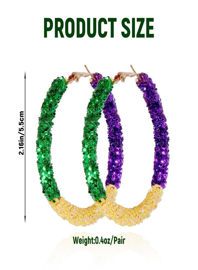 Dfqsofd Mardis Gras Earrings, Shinning Mardis Gras Hoop Earrings Purple Yellow Green Jewelry for Women Girls for Theme Party - Image 2