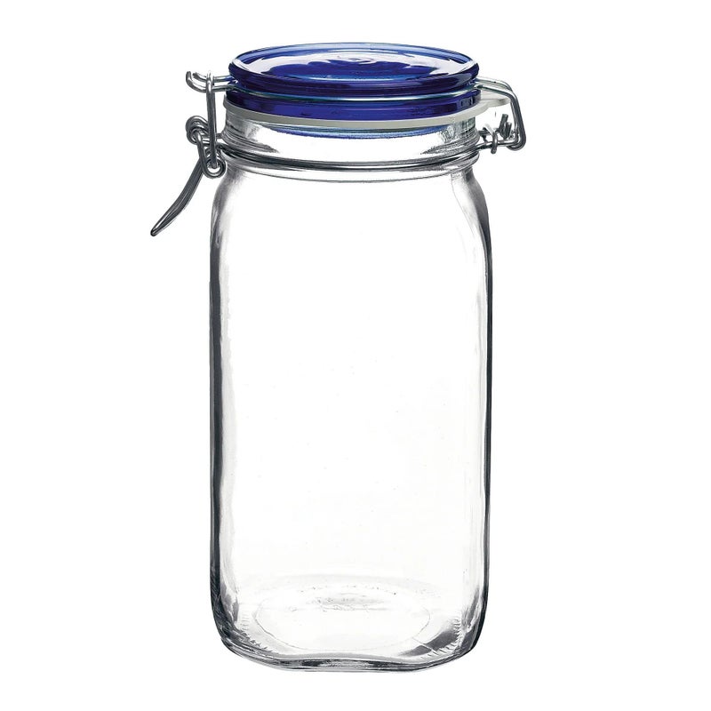 Bormioli Rocco Fido Square Jaw with Blue Lid, 50-3/4-Ounce - Image 1