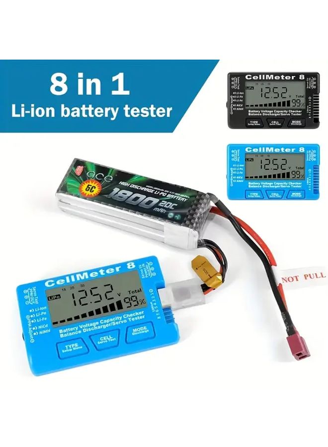 Black 8 In 1 Portable RC Battery Tester LCD Display 36V Safe Range For Cars Drones - Image 2