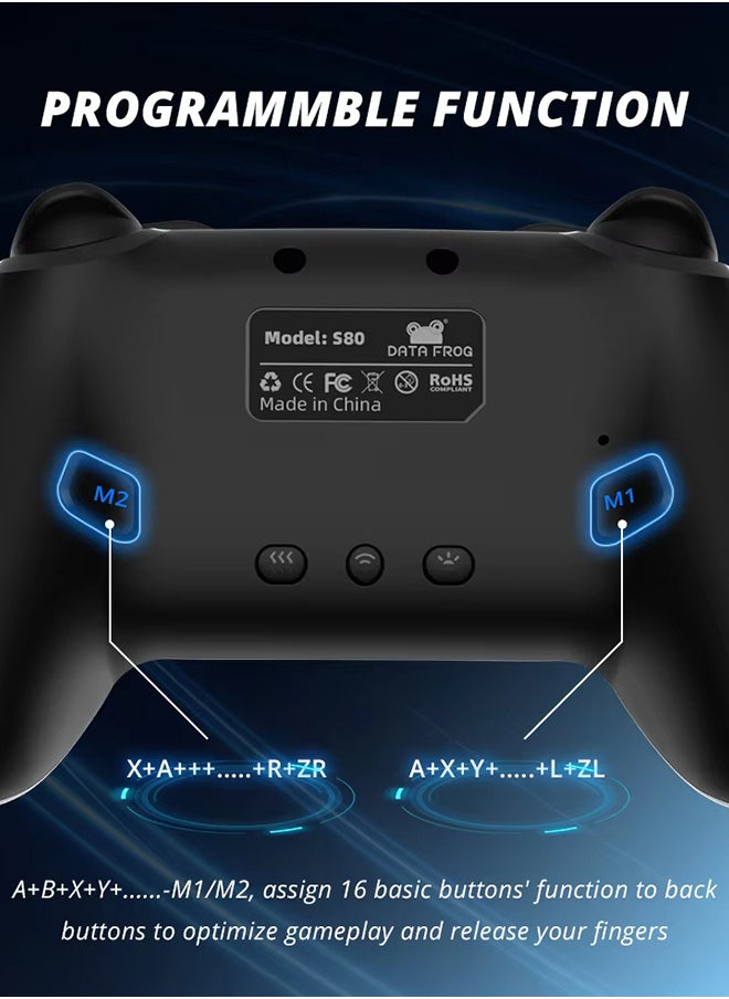 DATA FROG - S80 Wireless Controller Game Controller, With Adjustable RGB Lighting and Vibration Adjustment Multi-Device Compatibility, For Switch OLED/Lite Console Pro Gamepad Windows PC, iPhone, Android Bluetooth 5.0 Wireless Gamepad - Image 1