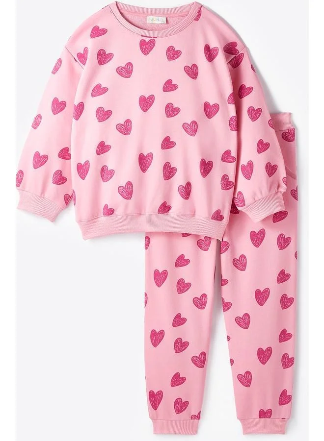 JUNE June Kids Pink Heart Patterned 2-Pack Sweatshirt & Sweatpant Set Pink