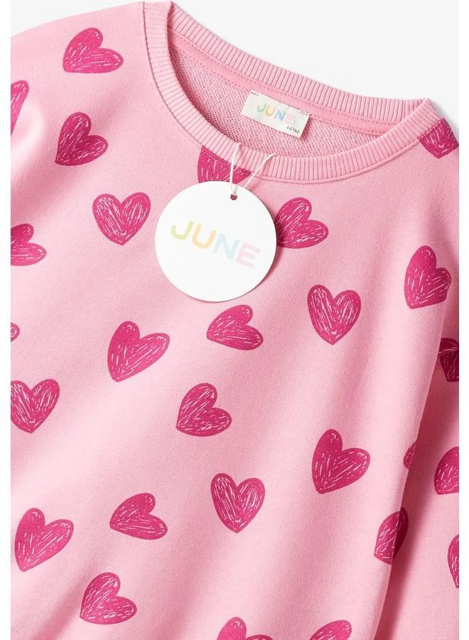 JUNE June Kids Pink Heart Patterned 2-Pack Sweatshirt & Sweatpant Set Pink