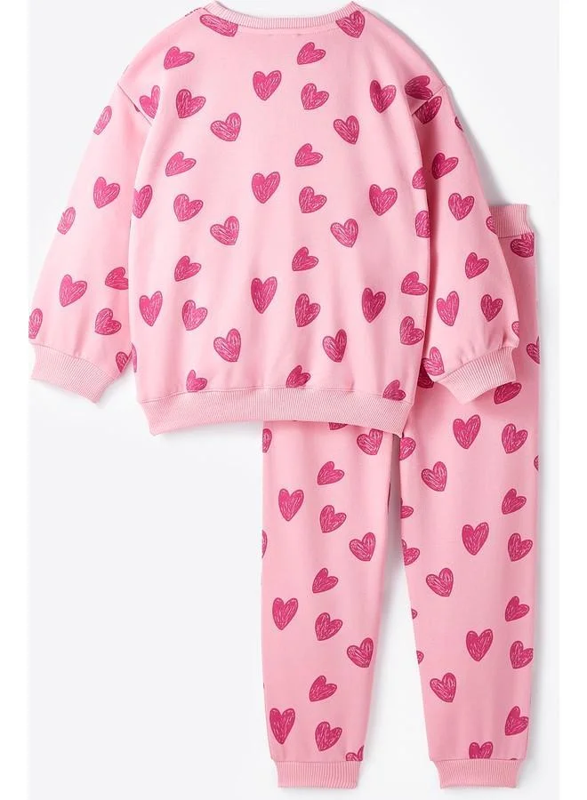 JUNE June Kids Pink Heart Patterned 2-Pack Sweatshirt & Sweatpant Set Pink