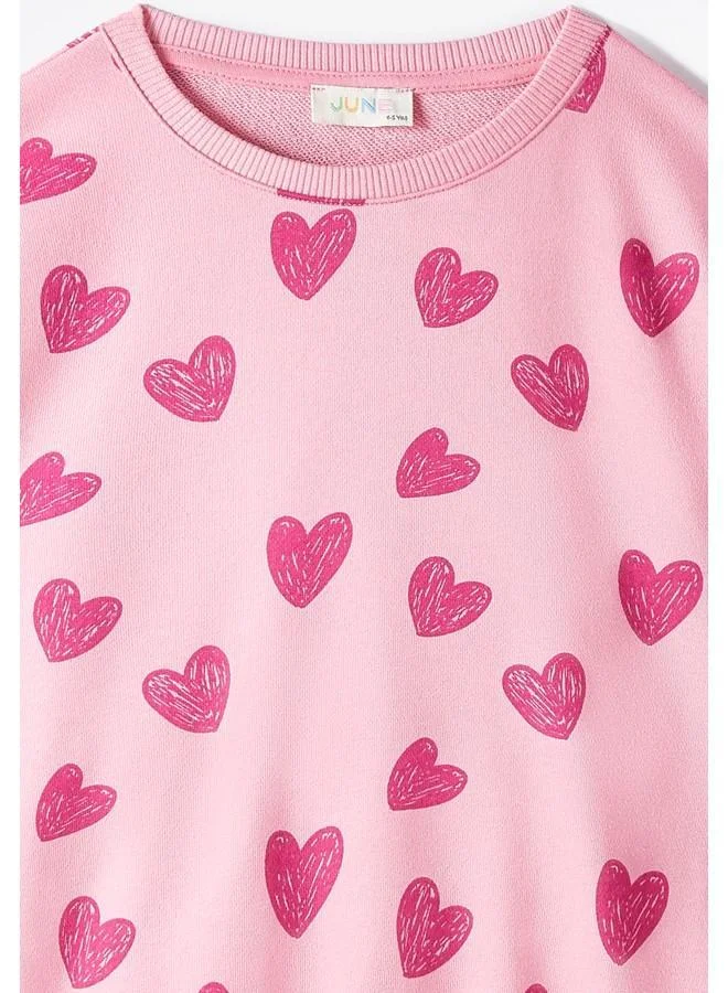 JUNE June Kids Pink Heart Patterned 2-Pack Sweatshirt & Sweatpant Set Pink