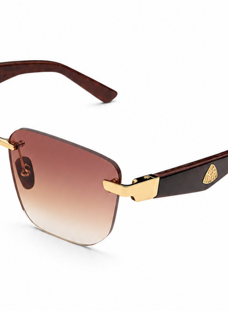 MAYBACH Rimless Sunglasses for Men & Women – Brown Gradient Designer Shades with Wooden Temples, Gold Metal Frame & UV400 Protection - Image 3