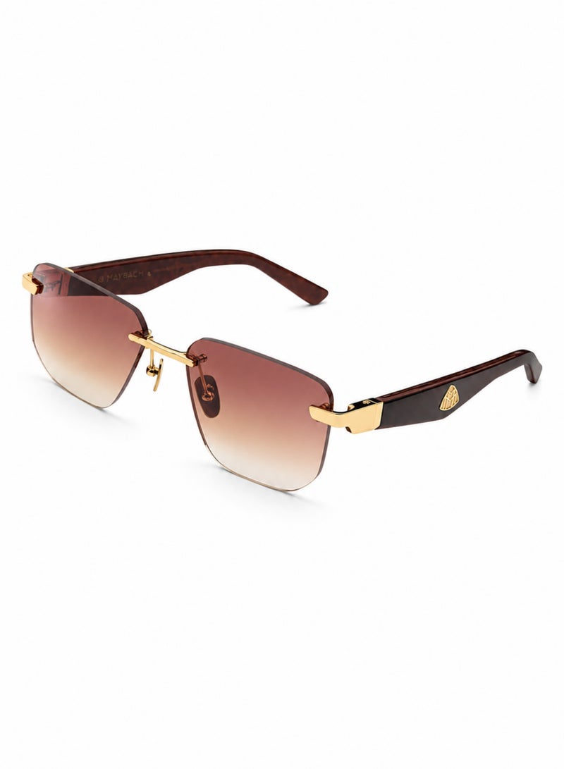 MAYBACH Rimless Sunglasses for Men & Women – Brown Gradient Designer Shades with Wooden Temples, Gold Metal Frame & UV400 Protection - Image 2
