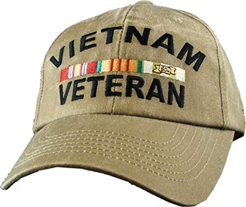Eagle Crest Vietnam Veterans Commemorative Ribbon Baseball Khaki Cap - Image 1