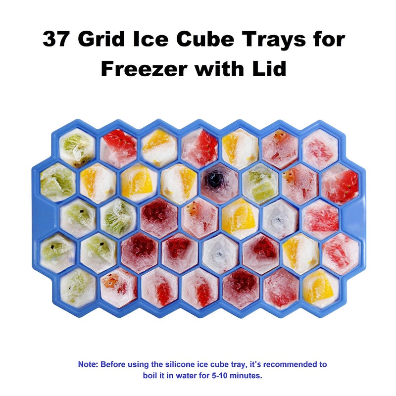 BIDFUL Ice Cube Trays for Freezer with Lid-37 Grid Silicone Ice Cube Tray with Lid for Small Ice Cube Molds,Easy-Release Reusable Ice Cube in Ice Bucket for Iced Coffee Cup - Image 3