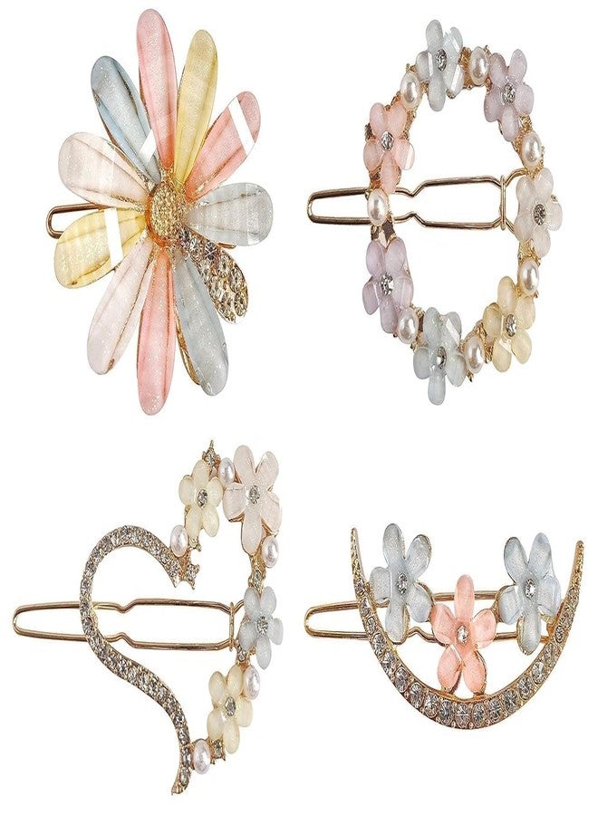 Ganraj Latest Korean Fancy Bling Pearl Hair Clips Lock Hair Clip Pin Mini Clutcher Hair Accessories Set For Women Girls Girlfriend Ladies Long Short Hair Elegant-4PCS (FLOWER) - Image 1