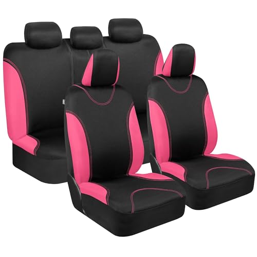 BDK UltraSleek Pink Seat Covers for Cars, Two-Tone Front with Matching Back Car Seat Cover, Made to Fit Most Auto Truck Van SUV, Interior Car Accessories, Full Set - Image 1
