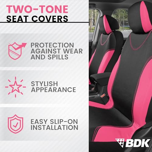 BDK UltraSleek Pink Seat Covers for Cars, Two-Tone Front with Matching Back Car Seat Cover, Made to Fit Most Auto Truck Van SUV, Interior Car Accessories, Full Set - Image 2