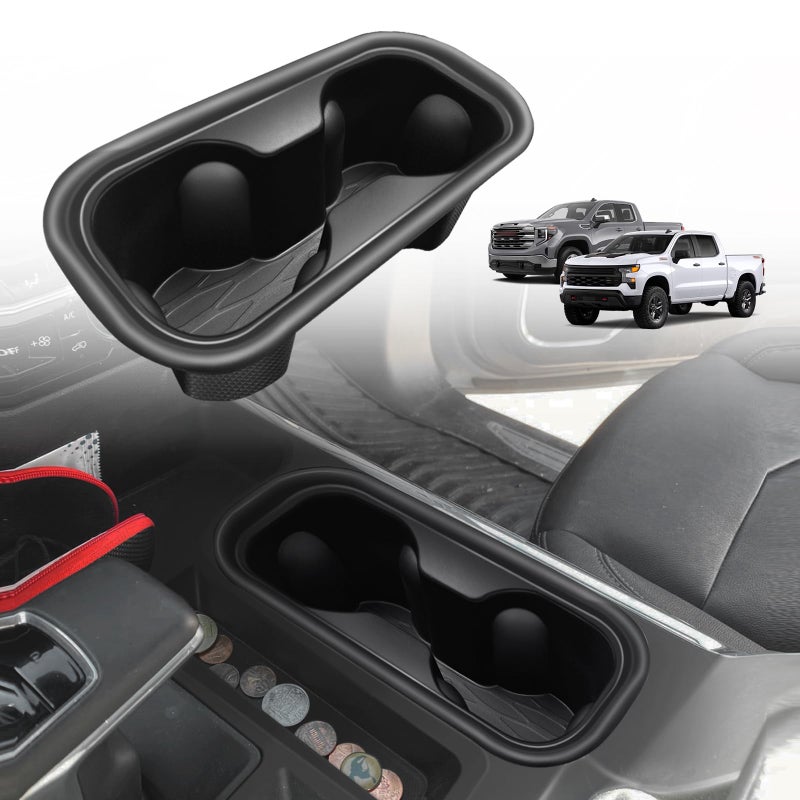 Muslogy Center Console Cup Holder Inserts Compatible with 20222024 2025 Chevy Silverado  GMC Sierra Accessories Middle Console Drink Holder TPE Organizer NonSlip Drink StopperBucket Seat Only