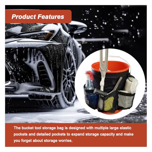 UHANBUT 5 Gallon Bucket Tool Organizer Bag, Multi-Purpose Car Bucket Wash Tool with Mesh Storage Pockets, Universal Vehicle Cleaning Supplies Accessories for Home, Gardening, Fishing - Image 5