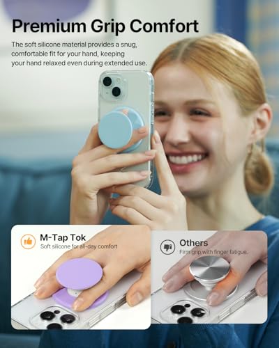 Sinjimoru for MagSafe Phone Grip, Soft Silicone Magnetic Finger Grip for iPhone 17/16/15/14/13, Comfortable One-Touch Holding, M-Tap Tok Pink - Image 2