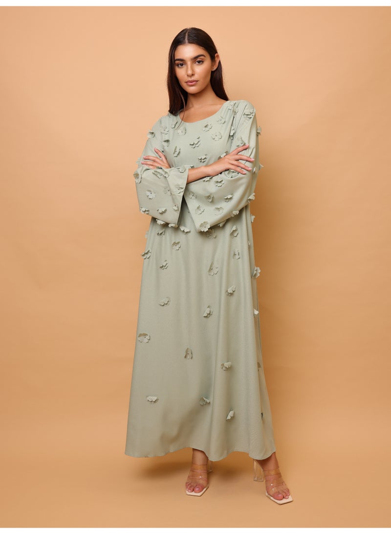 IKKXA Solid 3D Flowers Elegant Jalabiya IK6029 Green - Image 5