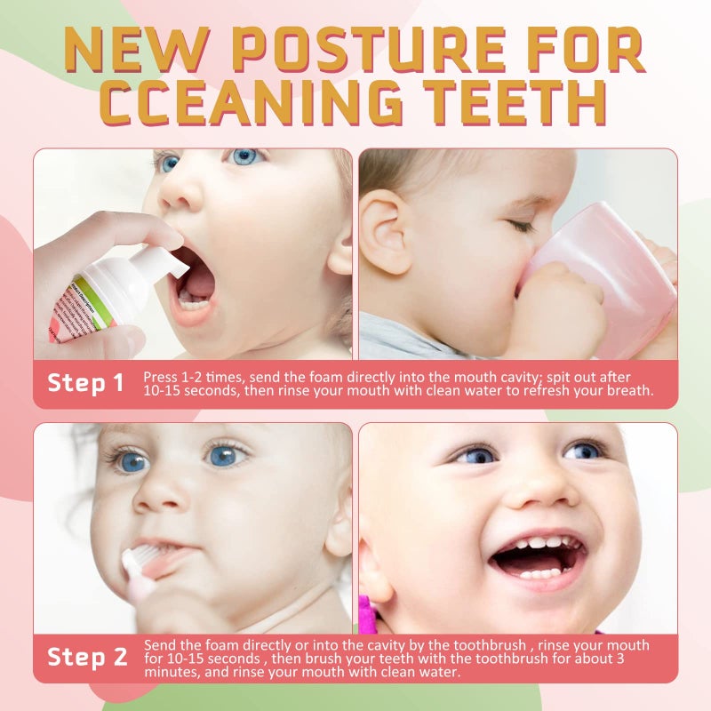 Pegciz Foam Toothpaste Kids 2 Pack,Toddler Toothpaste with Low Fluoride for U Shaped Toothbrush, Foaming Toothpaste and Mouthwash for Dental Care for Children Kids Age for 3 and Up (Strawberry) - Image 4