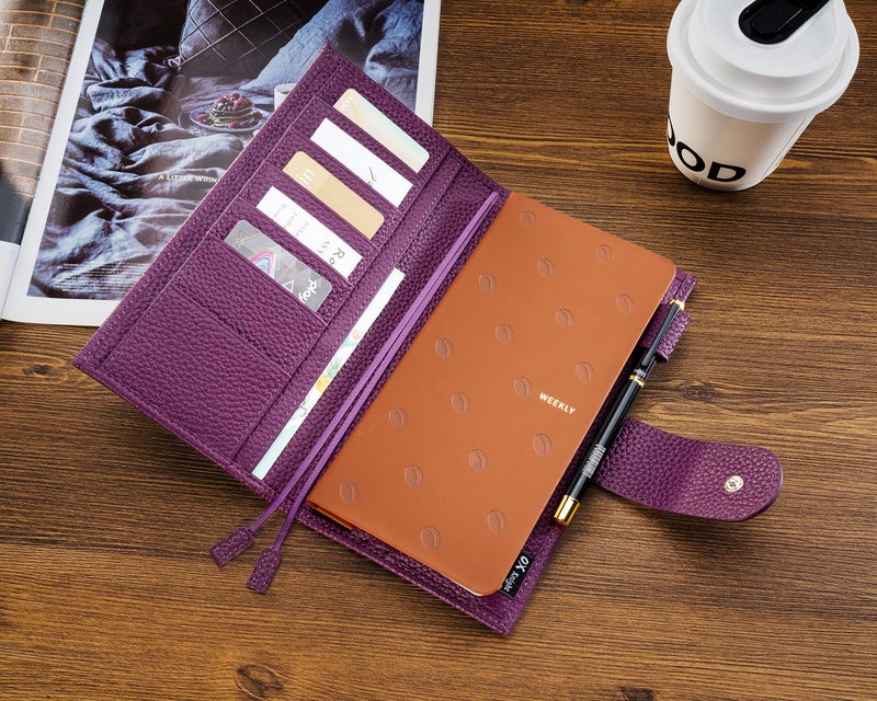 Ox Knight Leather Cover for Hobonichi Weeks/Weeks Mega - with Pen Loop, Card Slots, Back Pocket, and Bookmarks (Purple) - Image 4